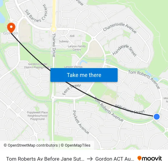 Tom Roberts Av Before Jane Sutherland St to Gordon ACT Australia map