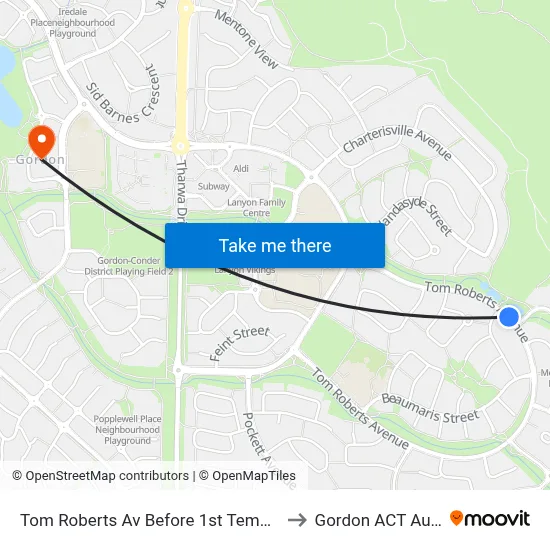 Tom Roberts Av Before 1st Templestowe Av to Gordon ACT Australia map