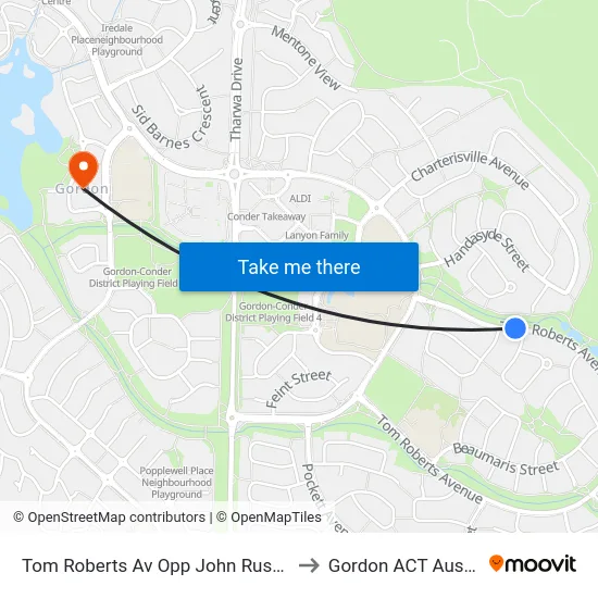 Tom Roberts Av Opp John Russell Cct to Gordon ACT Australia map