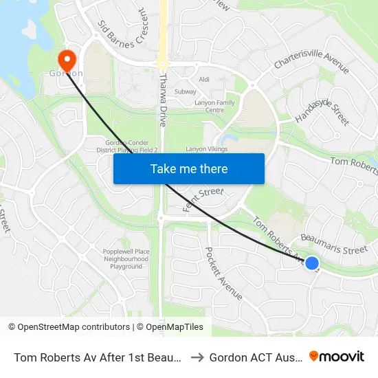Tom Roberts Av After 1st Beaumaris St to Gordon ACT Australia map