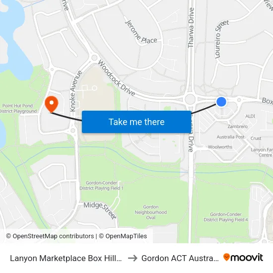 Lanyon Marketplace Box Hill Av to Gordon ACT Australia map