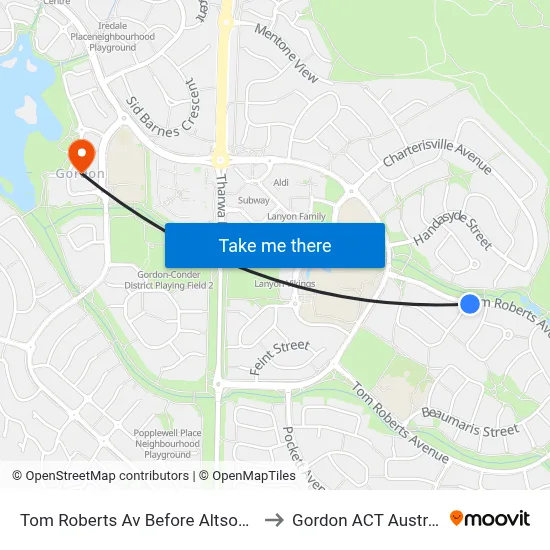 Tom Roberts Av Before Altson Cct to Gordon ACT Australia map