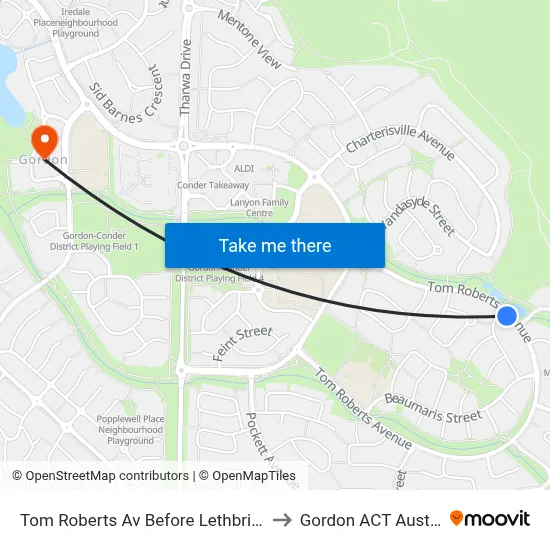 Tom Roberts Av Before Lethbridge St to Gordon ACT Australia map