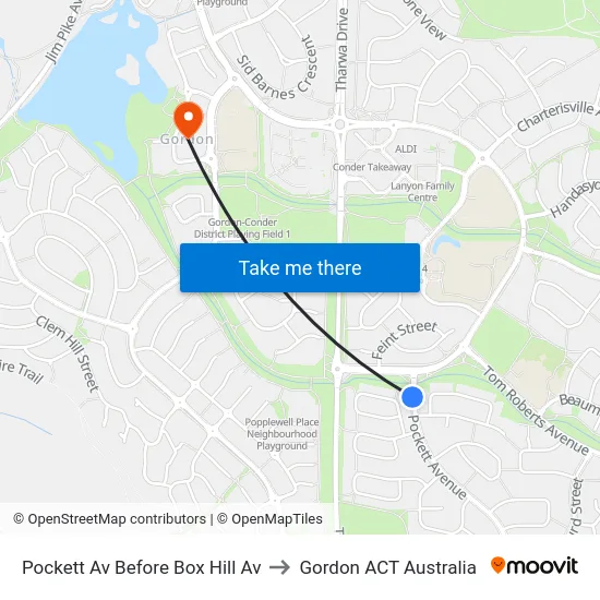 Pockett Av Before Box Hill Av to Gordon ACT Australia map