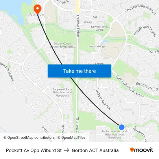Pockett Av Opp Wiburd St to Gordon ACT Australia map