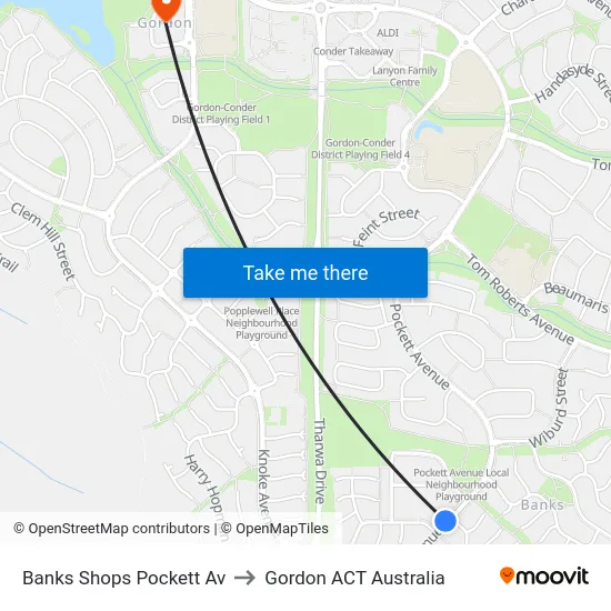Banks Shops Pockett Av to Gordon ACT Australia map