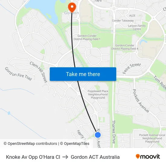 Knoke Av Opp O'Hara Cl to Gordon ACT Australia map