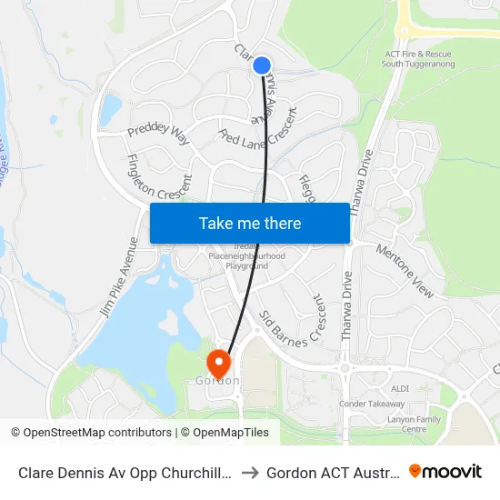 Clare Dennis Av Opp Churchill Way to Gordon ACT Australia map