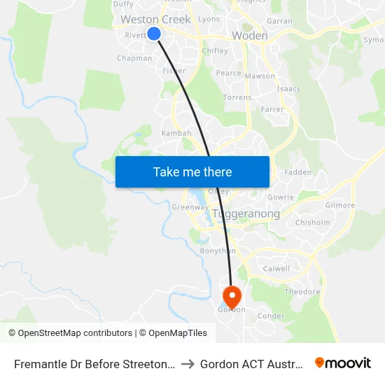 Fremantle Dr Before Streeton Dr to Gordon ACT Australia map