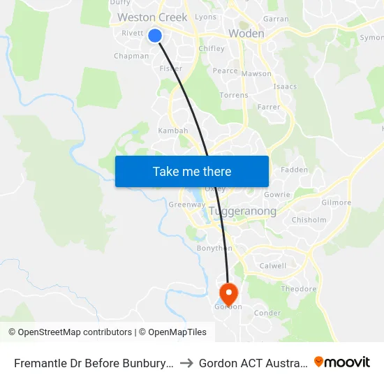 Fremantle Dr Before Bunbury St to Gordon ACT Australia map