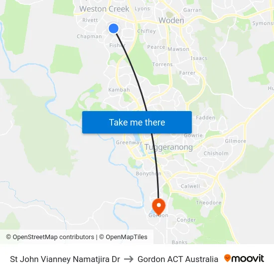 St John Vianney Namatjira Dr to Gordon ACT Australia map