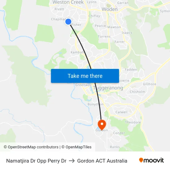 Namatjira Dr Opp Perry Dr to Gordon ACT Australia map