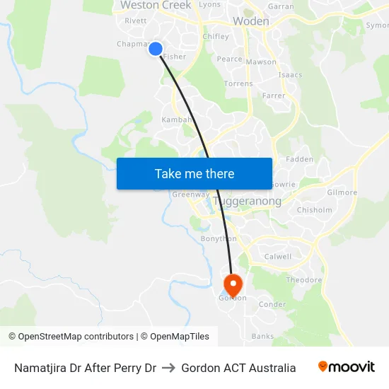Namatjira Dr After Perry Dr to Gordon ACT Australia map