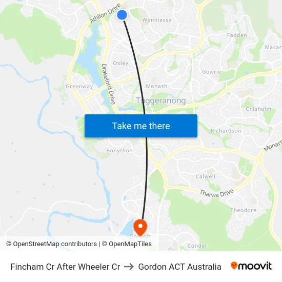 Fincham Cr After Wheeler Cr to Gordon ACT Australia map