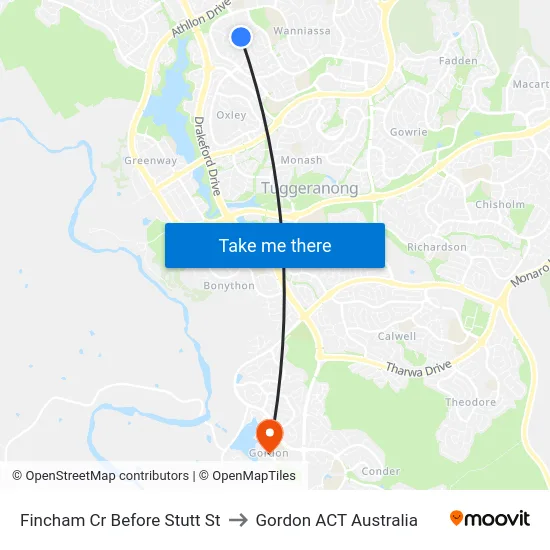 Fincham Cr Before Stutt St to Gordon ACT Australia map