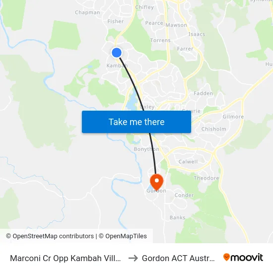 Marconi Cr Opp Kambah Village to Gordon ACT Australia map