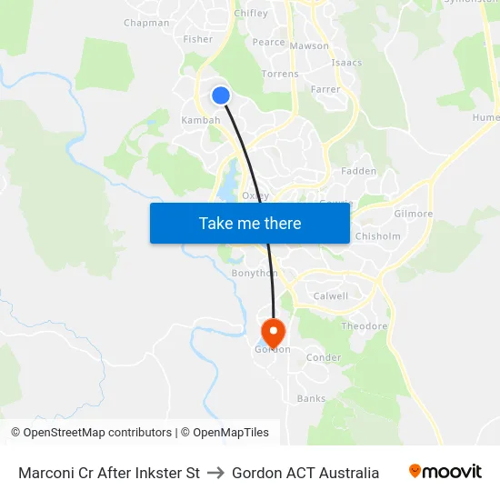 Marconi Cr After Inkster St to Gordon ACT Australia map