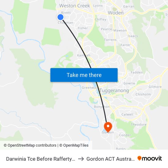 Darwinia Tce Before Rafferty St to Gordon ACT Australia map