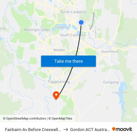Fairbairn Av Before Creswell St to Gordon ACT Australia map