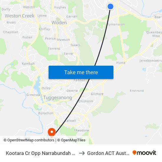 Kootara Cr Opp Narrabundah Shops to Gordon ACT Australia map