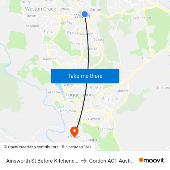 Ainsworth St Before Kitchener St to Gordon ACT Australia map