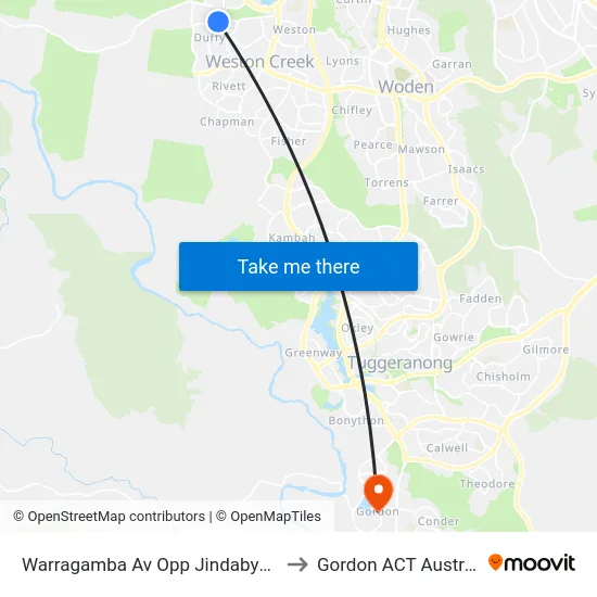 Warragamba Av Opp Jindabyne St to Gordon ACT Australia map