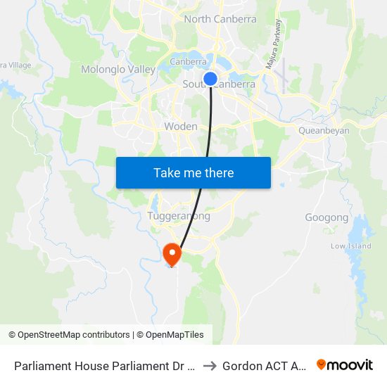 Parliament House Parliament Dr Southbound to Gordon ACT Australia map