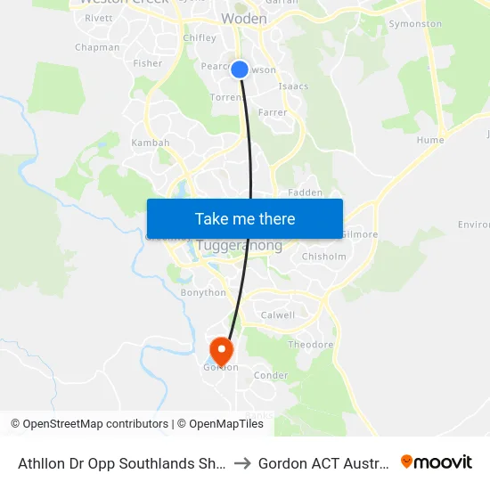 Athllon Dr Opp Southlands Shops to Gordon ACT Australia map
