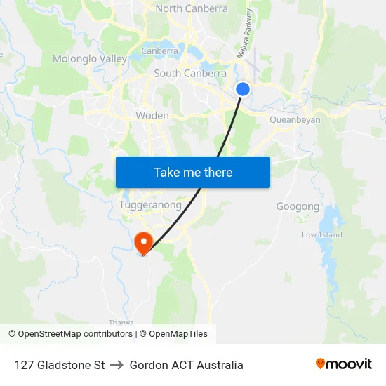 127 Gladstone St to Gordon ACT Australia map