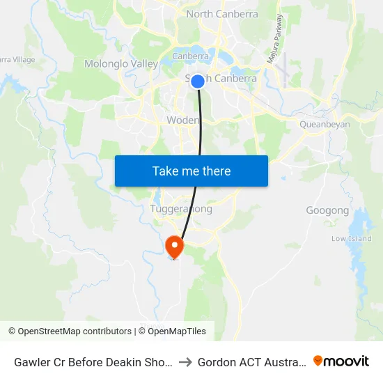Gawler Cr Before Deakin Shops to Gordon ACT Australia map