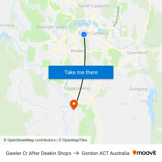Gawler Cr After Deakin Shops to Gordon ACT Australia map