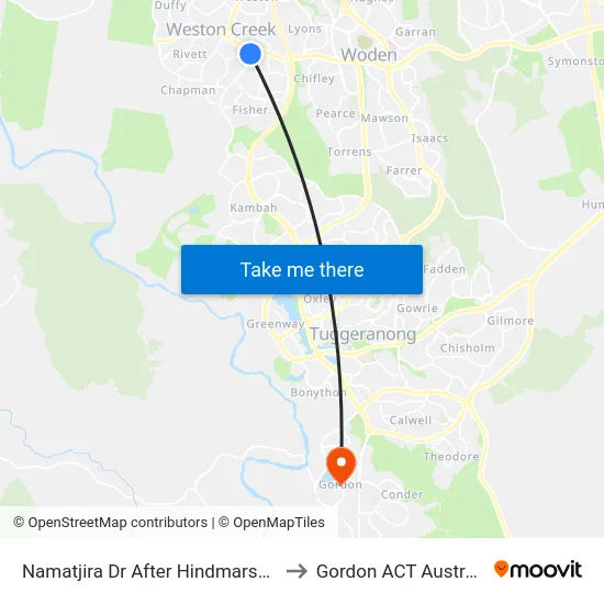 Namatjira Dr After Hindmarsh Dr to Gordon ACT Australia map