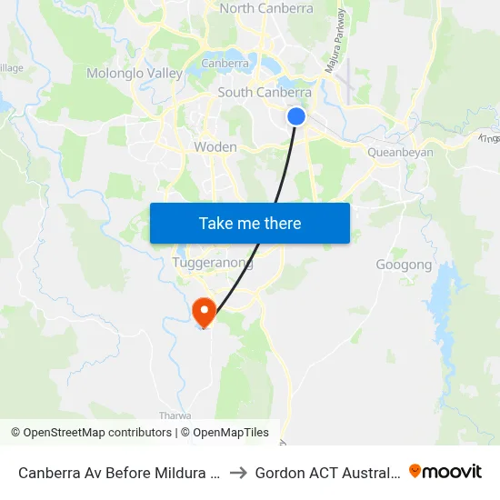 Canberra Av Before Mildura St to Gordon ACT Australia map