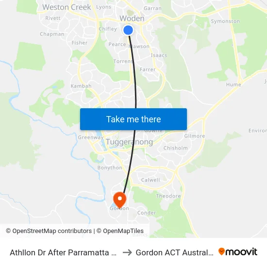Athllon Dr After Parramatta St to Gordon ACT Australia map