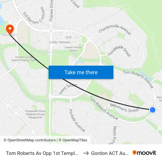 Tom Roberts Av Opp 1st Templestowe Av to Gordon ACT Australia map