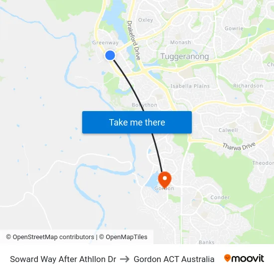 Soward Way After Athllon Dr to Gordon ACT Australia map