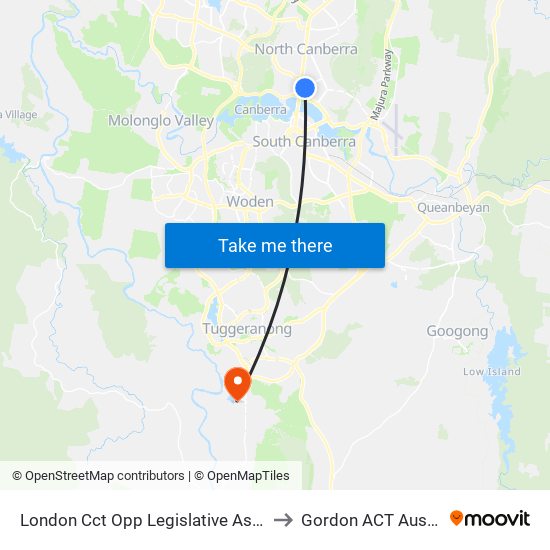 London Cct Opp Legislative Assembly to Gordon ACT Australia map