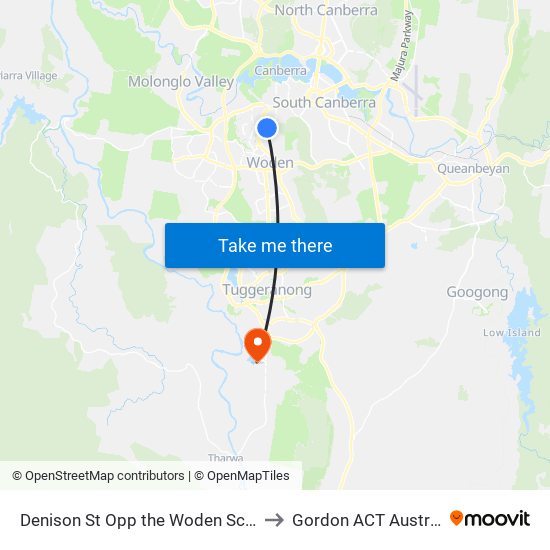 Denison St Opp the Woden School to Gordon ACT Australia map