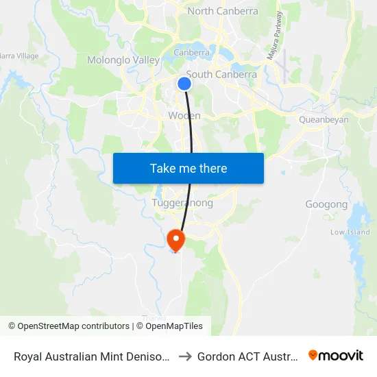 Royal Australian Mint Denison St to Gordon ACT Australia map