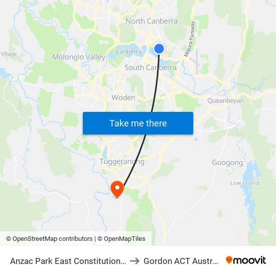 Anzac Park East Constitution Av to Gordon ACT Australia map