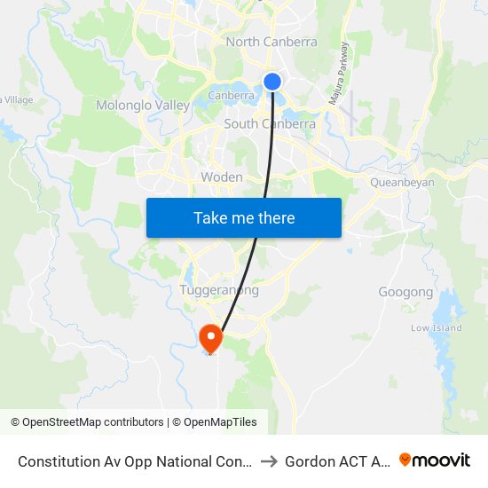 Constitution Av Opp National Convention Centre to Gordon ACT Australia map