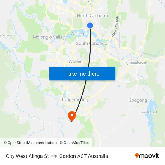 City West Alinga St to Gordon ACT Australia map