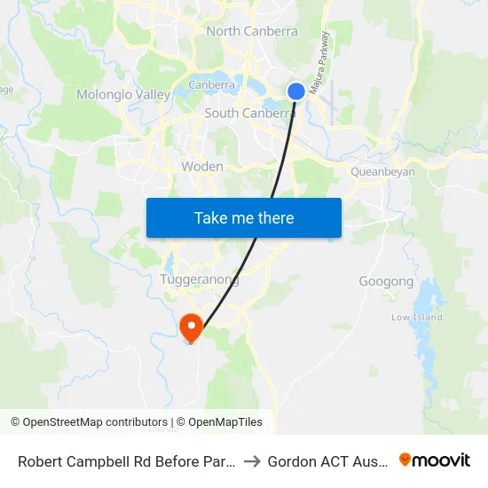 Robert Campbell Rd Before Parnell Rd to Gordon ACT Australia map