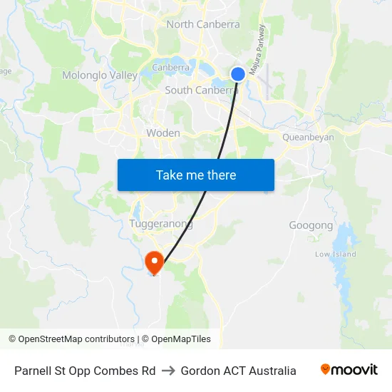 Parnell St Opp Combes Rd to Gordon ACT Australia map