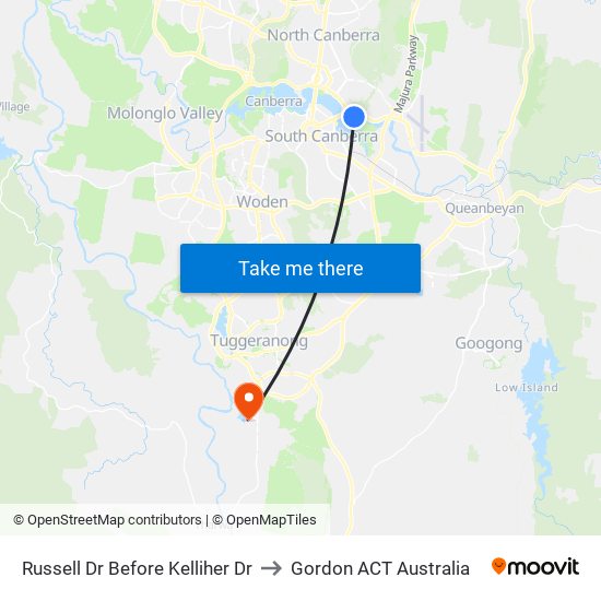 Russell Dr Before Kelliher Dr to Gordon ACT Australia map