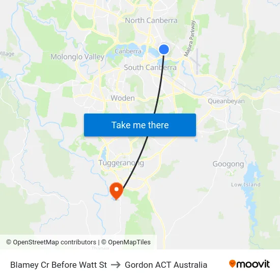 Blamey Cr Before Watt St to Gordon ACT Australia map