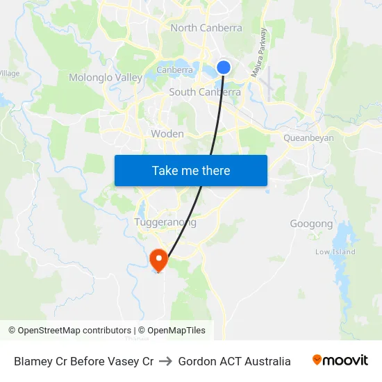 Blamey Cr Before Vasey Cr to Gordon ACT Australia map