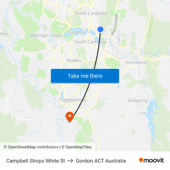 Campbell Shops White St to Gordon ACT Australia map