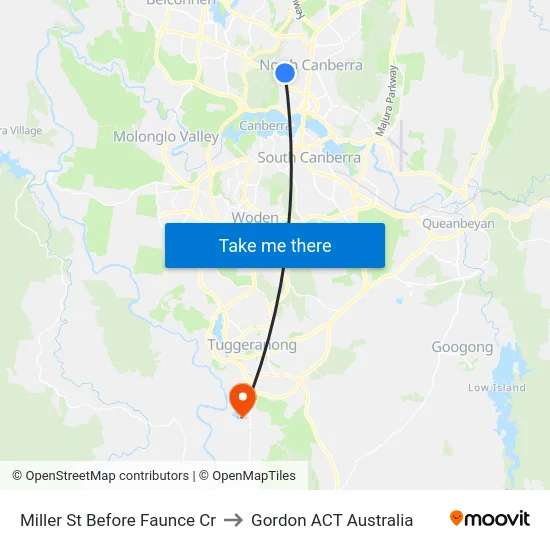 Miller St Before Faunce Cr to Gordon ACT Australia map