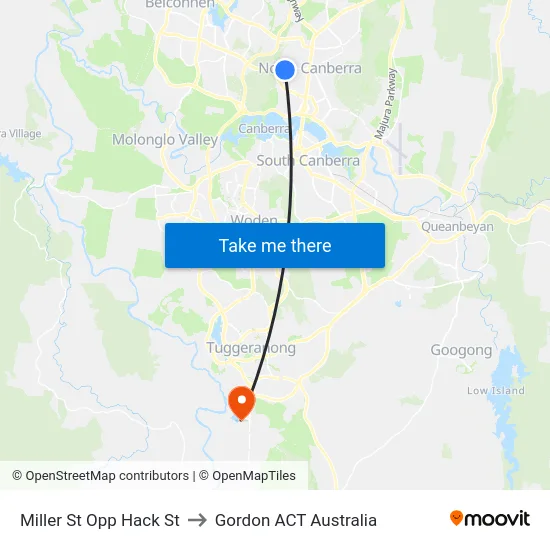 Miller St Opp Hack St to Gordon ACT Australia map